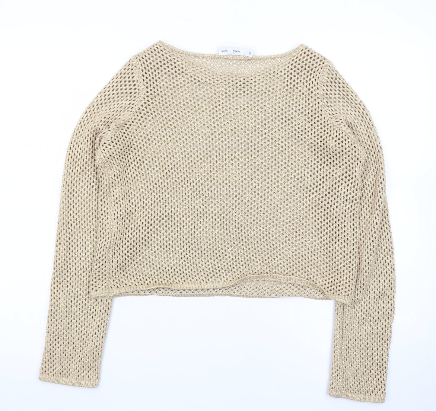 Mango Women Beige Open-Knit Cotton Blend Pullover Jumper Size S