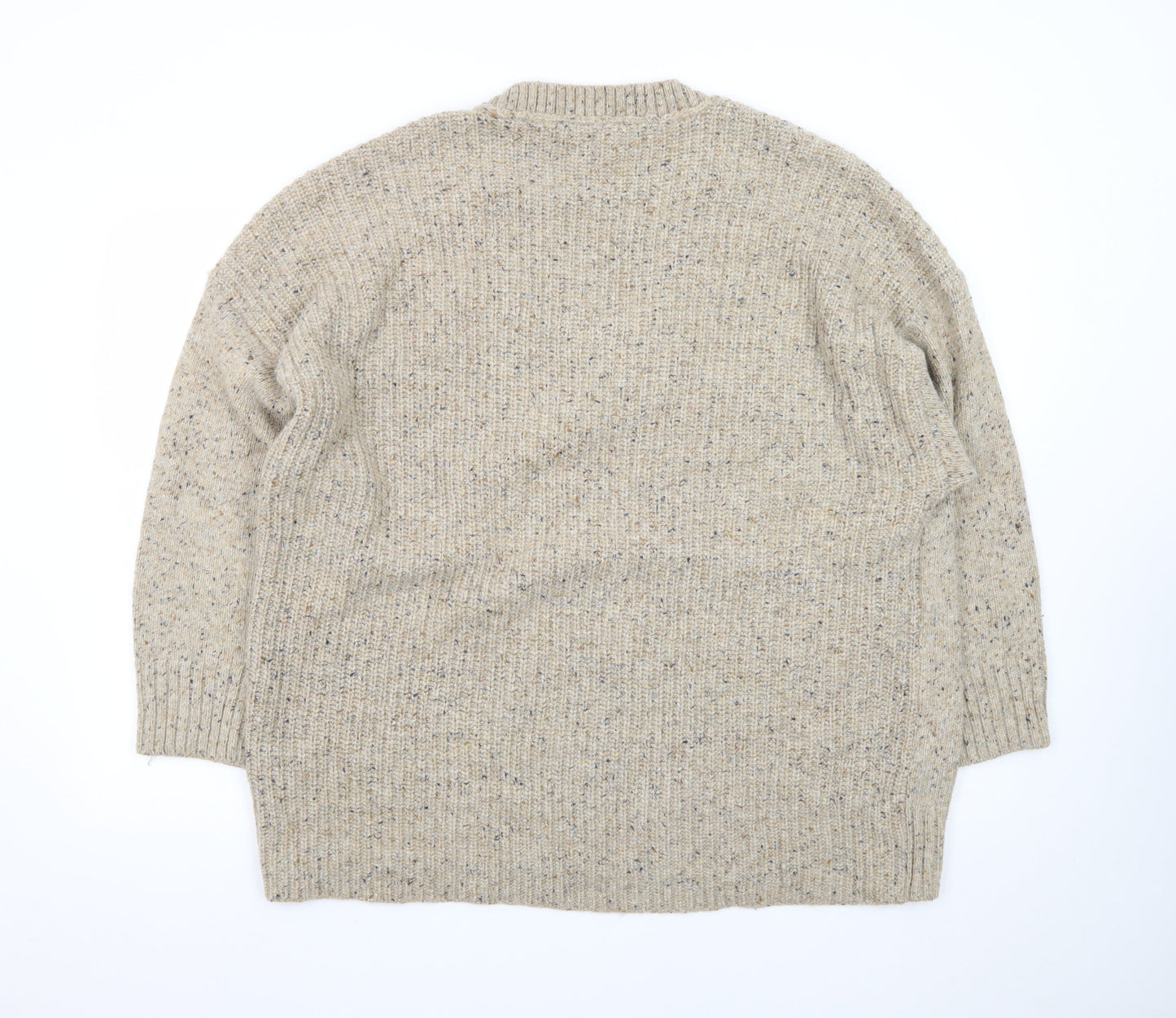 Next Men’s Beige Wool Blend V-Neck Chunky Knit Jumper Size L
