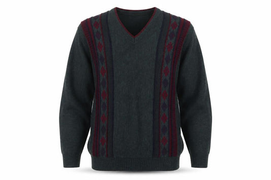 Essentials Men's Green Argyle V-Neck Pullover Jumper Size S
