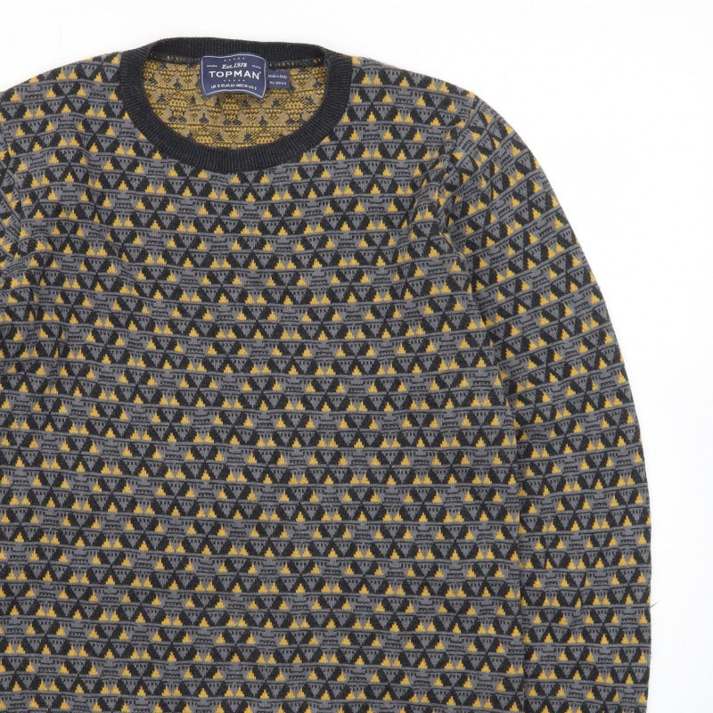 Additional view of Topman Men's Grey Geometric Knit Crew Neck jumper, size S