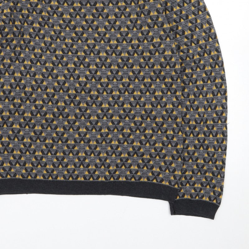 Additional view of Topman Men's Grey Geometric Knit Crew Neck jumper, size S