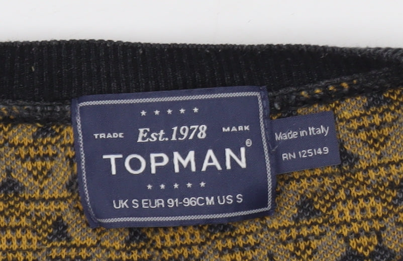 Additional view of Topman Men's Grey Geometric Knit Crew Neck jumper, size S