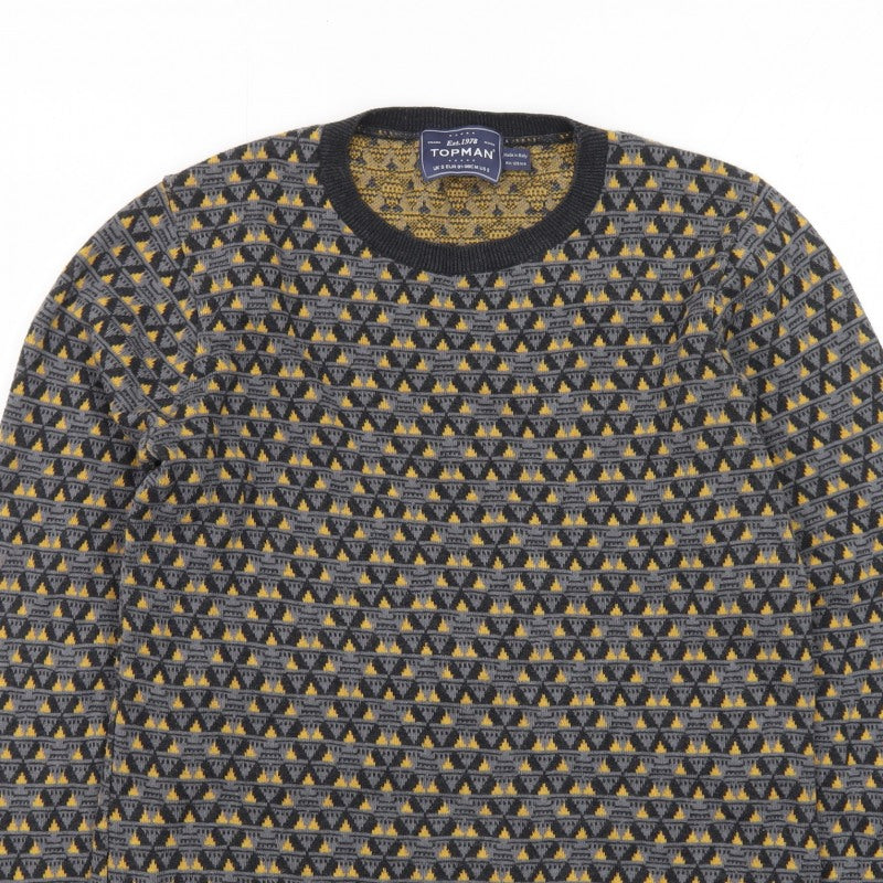 Additional view of Topman Men's Grey Geometric Knit Crew Neck jumper, size S