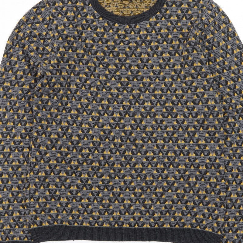 Additional view of Topman Men's Grey Geometric Knit Crew Neck jumper, size S
