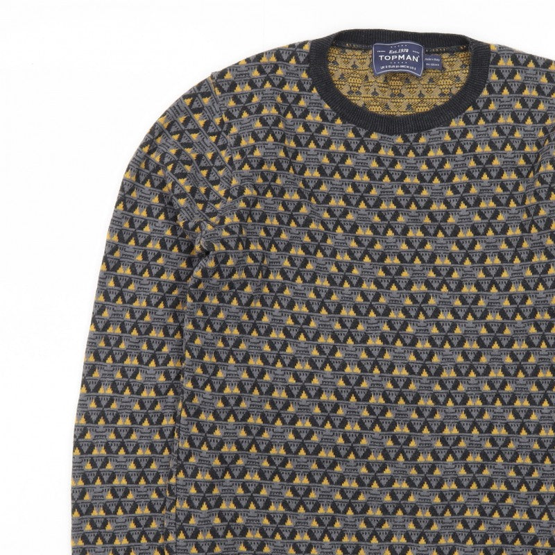 Additional view of Topman Men's Grey Geometric Knit Crew Neck jumper, size S