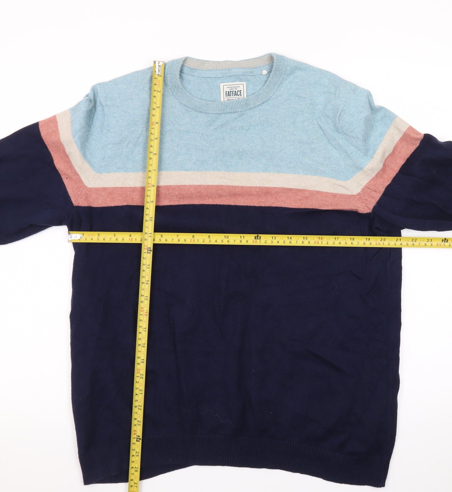 FatFace Men's Blue Colour Block Wool Cashmere Jumper XL