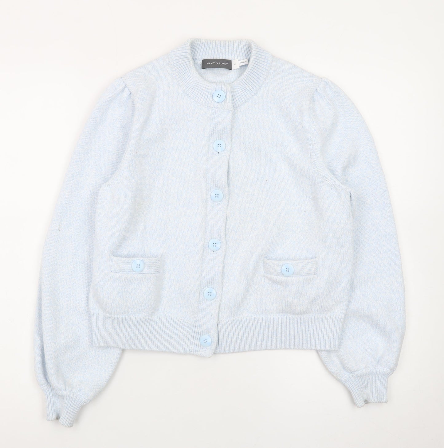 Mint Velvet Women's Blue Crew Neck Button Cardigan M