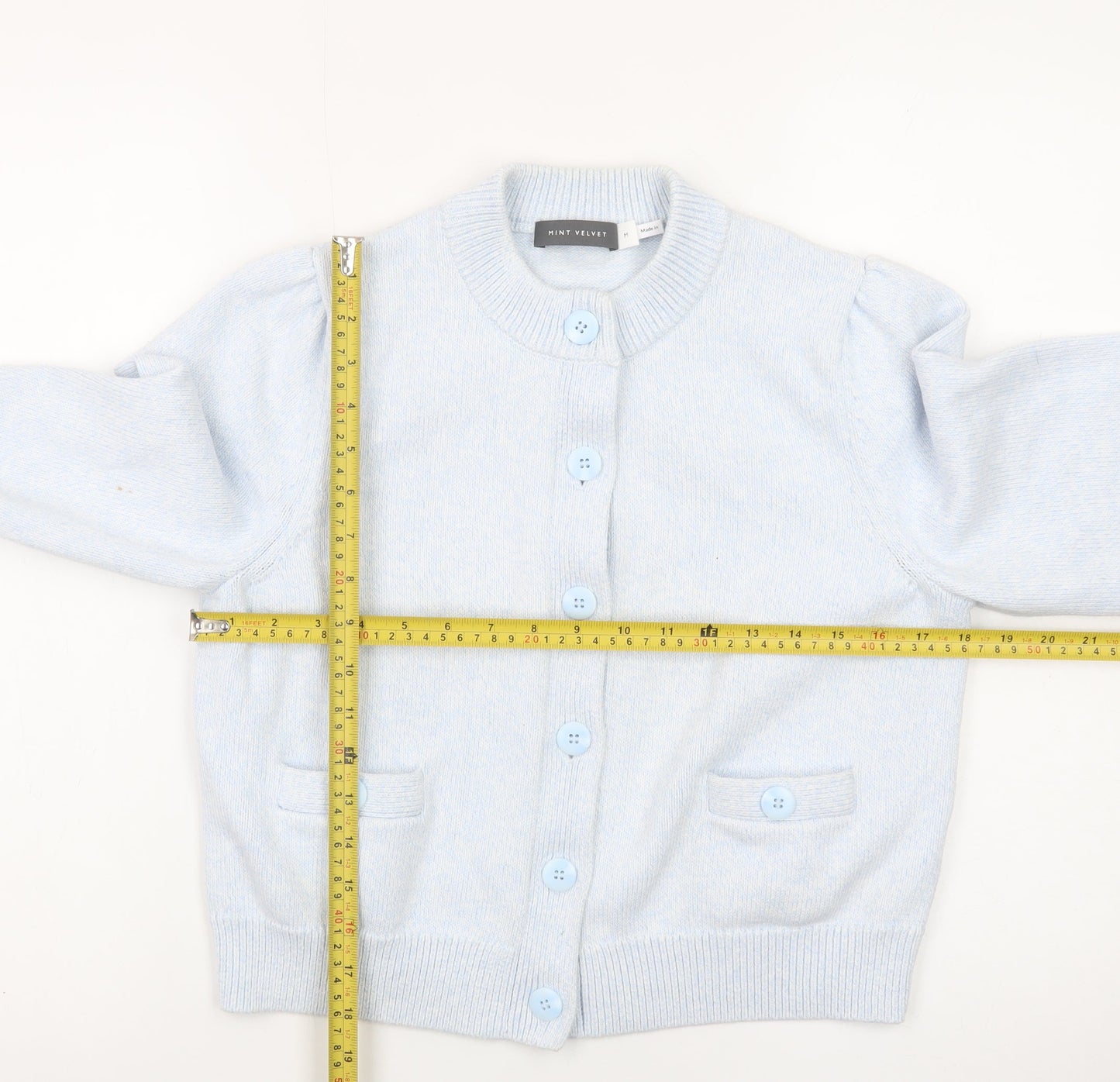 Mint Velvet Women's Blue Crew Neck Button Cardigan M
