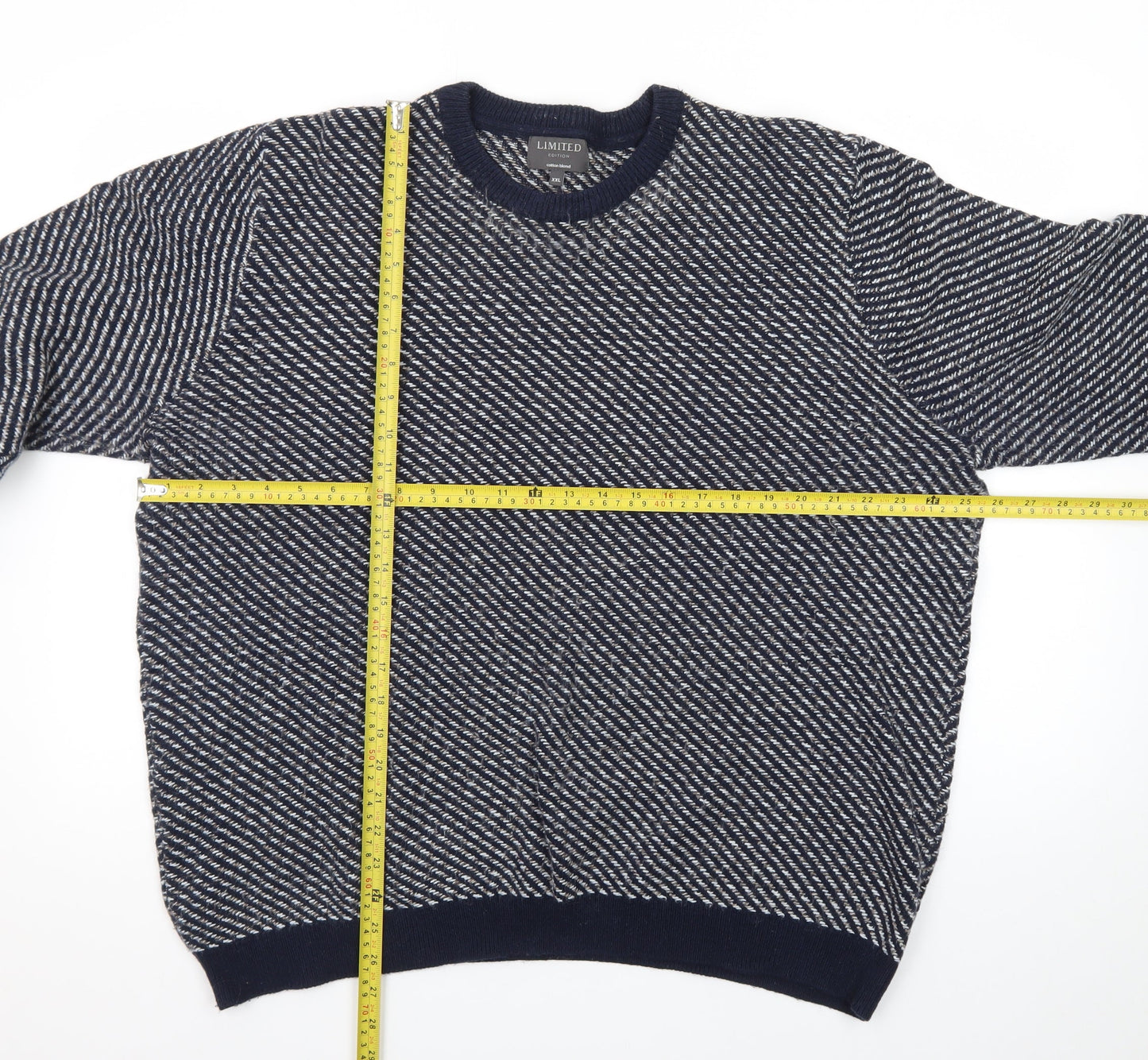 Limited Edition Men's Blue Cotton Blend Crew Neck Pullover XXL