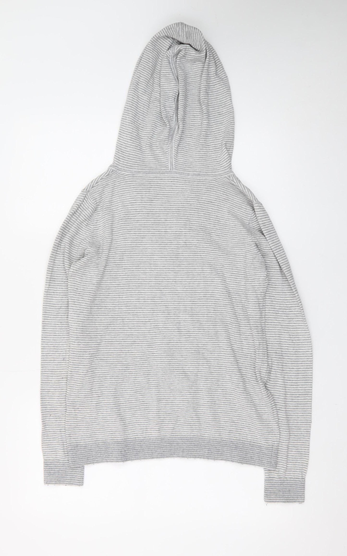 The White Company Womens Grey XS Striped V-Neck Hooded Cotton Jumper
