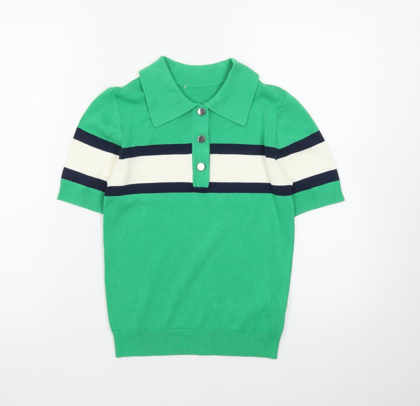 Marks and Spencer Women’s Green Striped Collared Henley Jumper XS