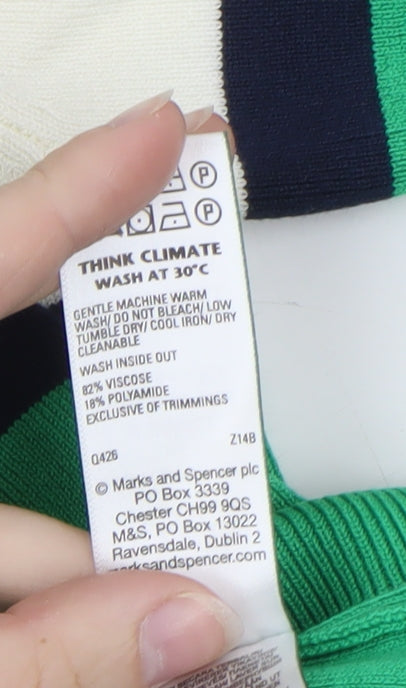 Marks and Spencer Women’s Green Striped Collared Henley Jumper XS