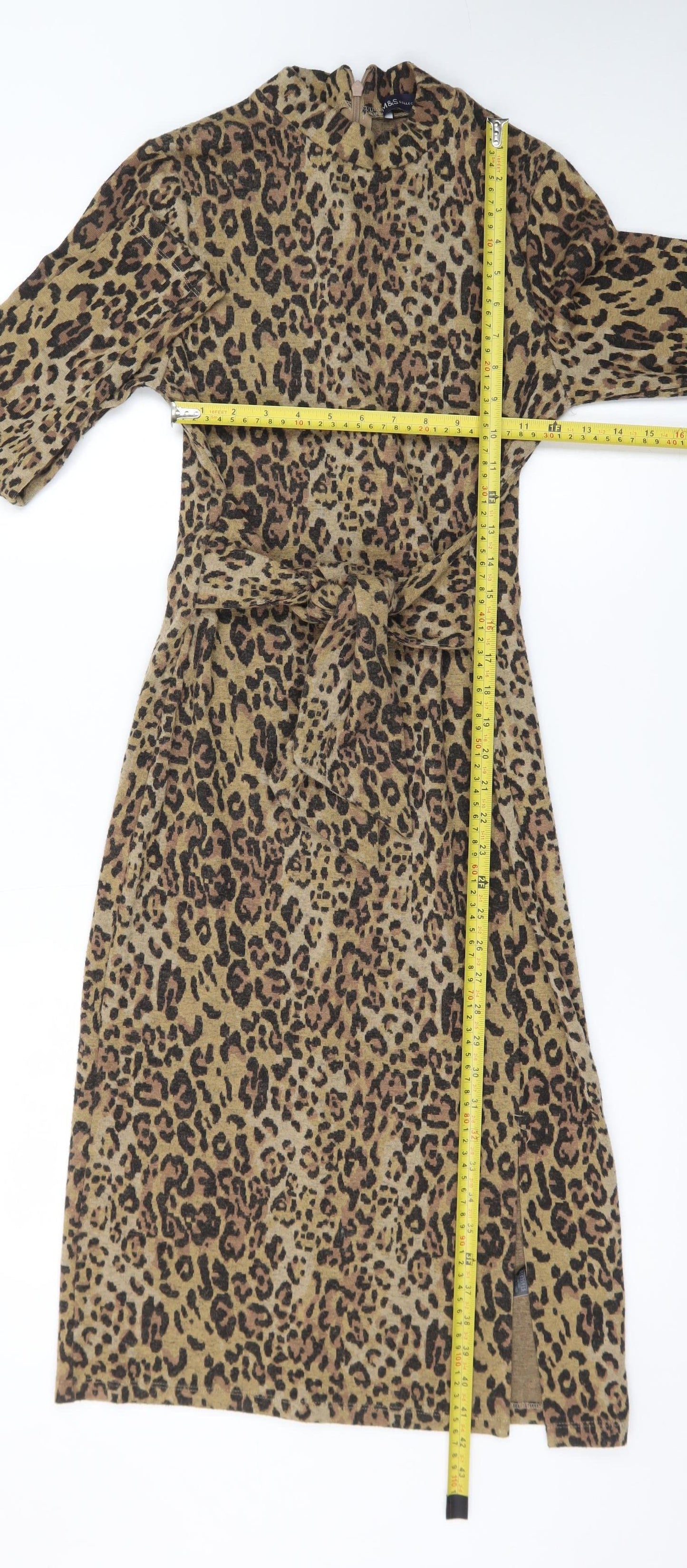 Marks and Spencer Women Brown Leopard Print Knee Length Shift Dress Size 6