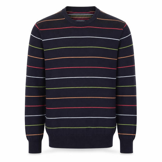 Hackett Men's Blue Striped Cotton Crew Neck Jumper Medium