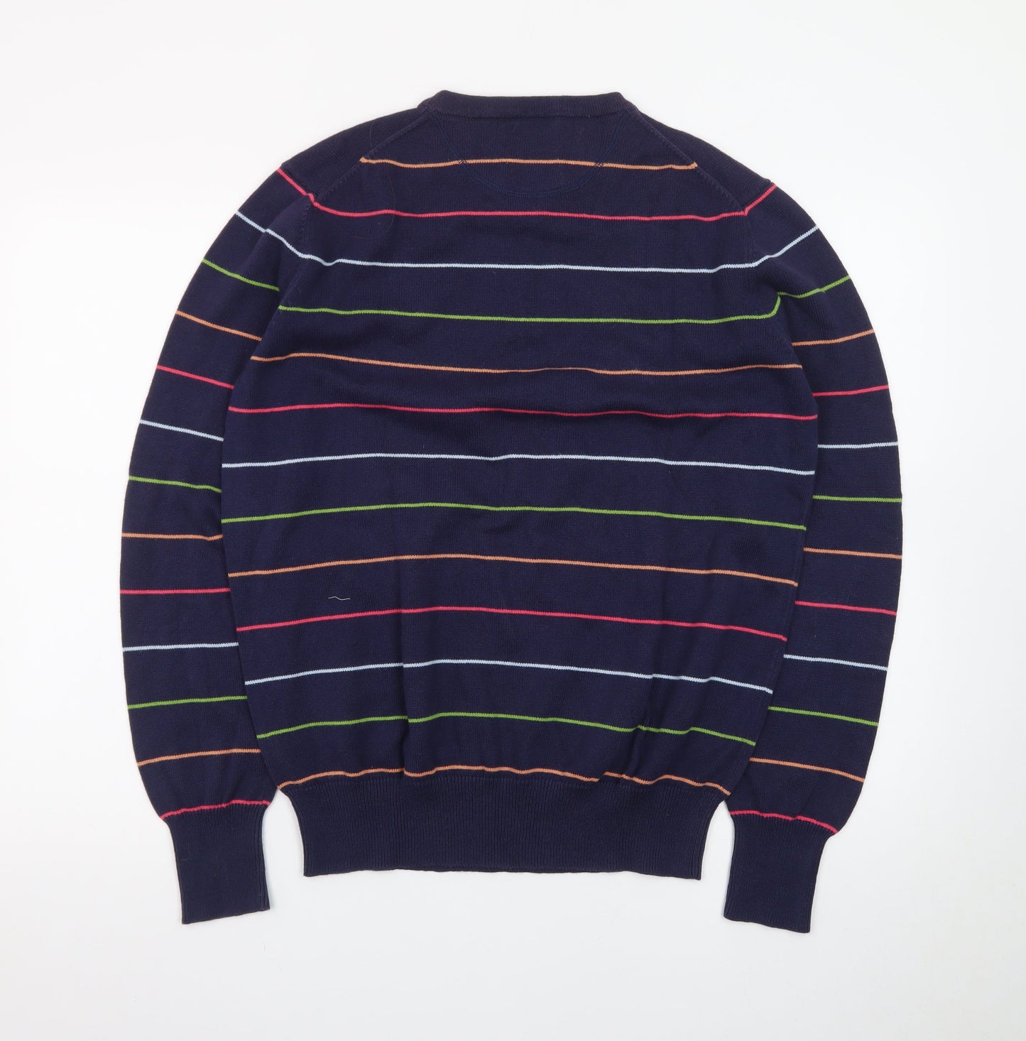 Hackett Men's Blue Striped Cotton Crew Neck Jumper Medium