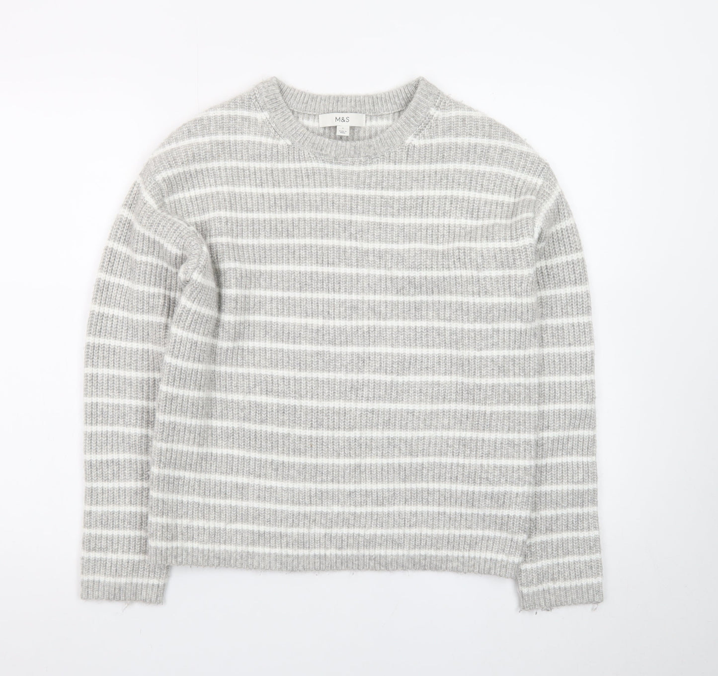 Marks and Spencer Women’s Grey Striped Knit Pullover Jumper Size S