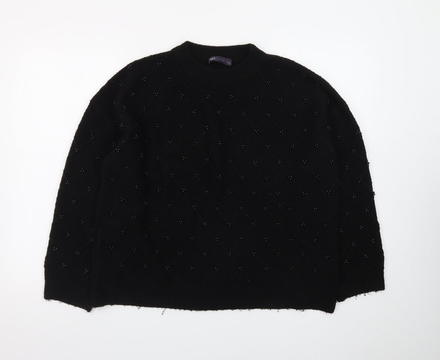 Marks and Spencer Womens Black Wool Beaded Pullover Jumper Size L