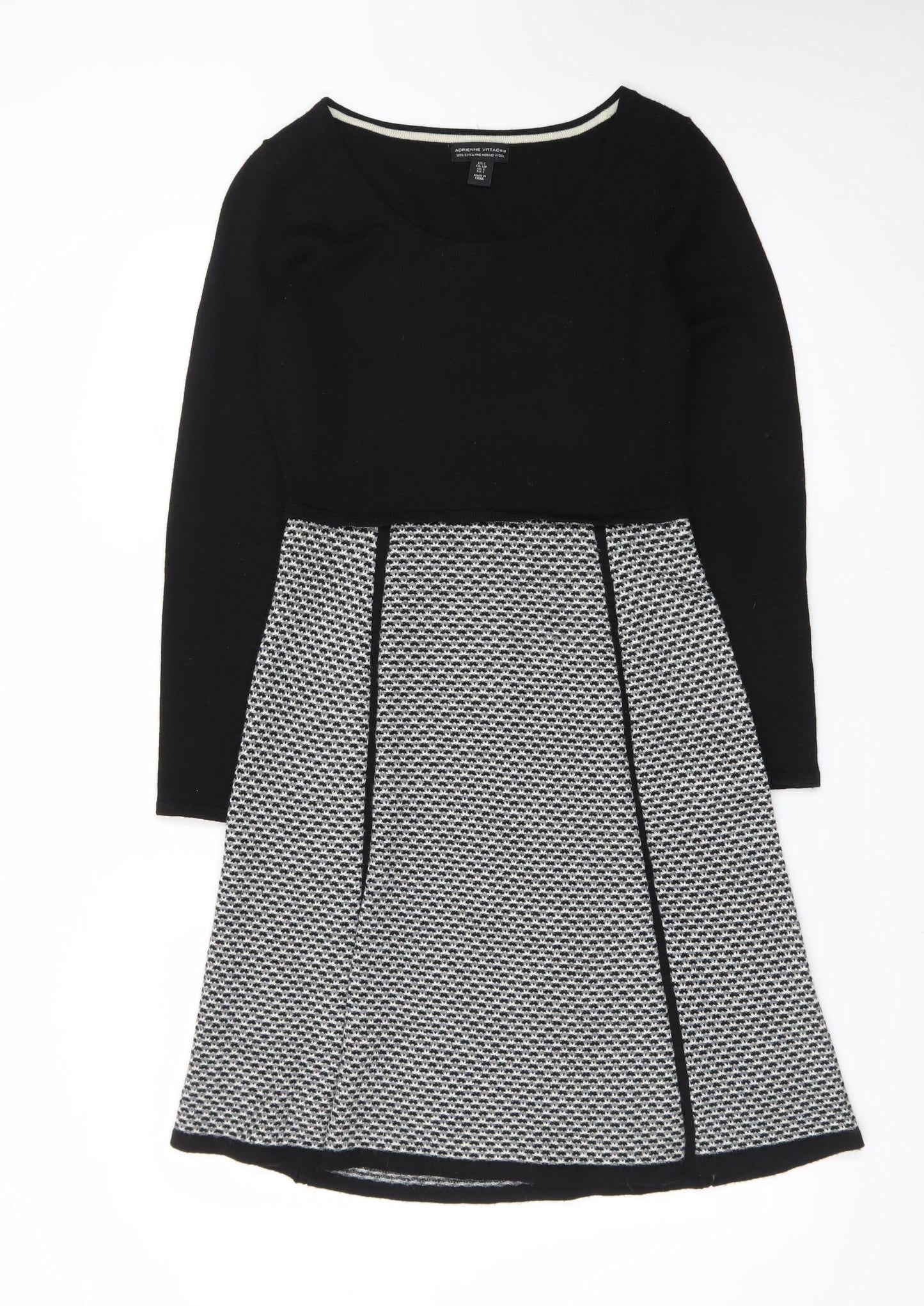 Adrienne Vittadini Women's Black Wool A-Line Dress Size S