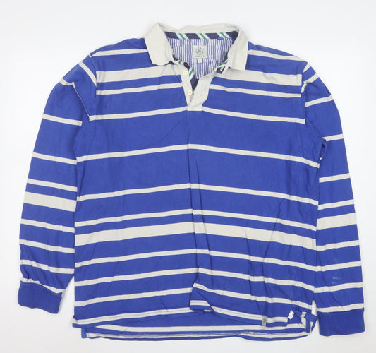 Next Men's Blue Striped Long Sleeve Cotton Polo Shirt XL
