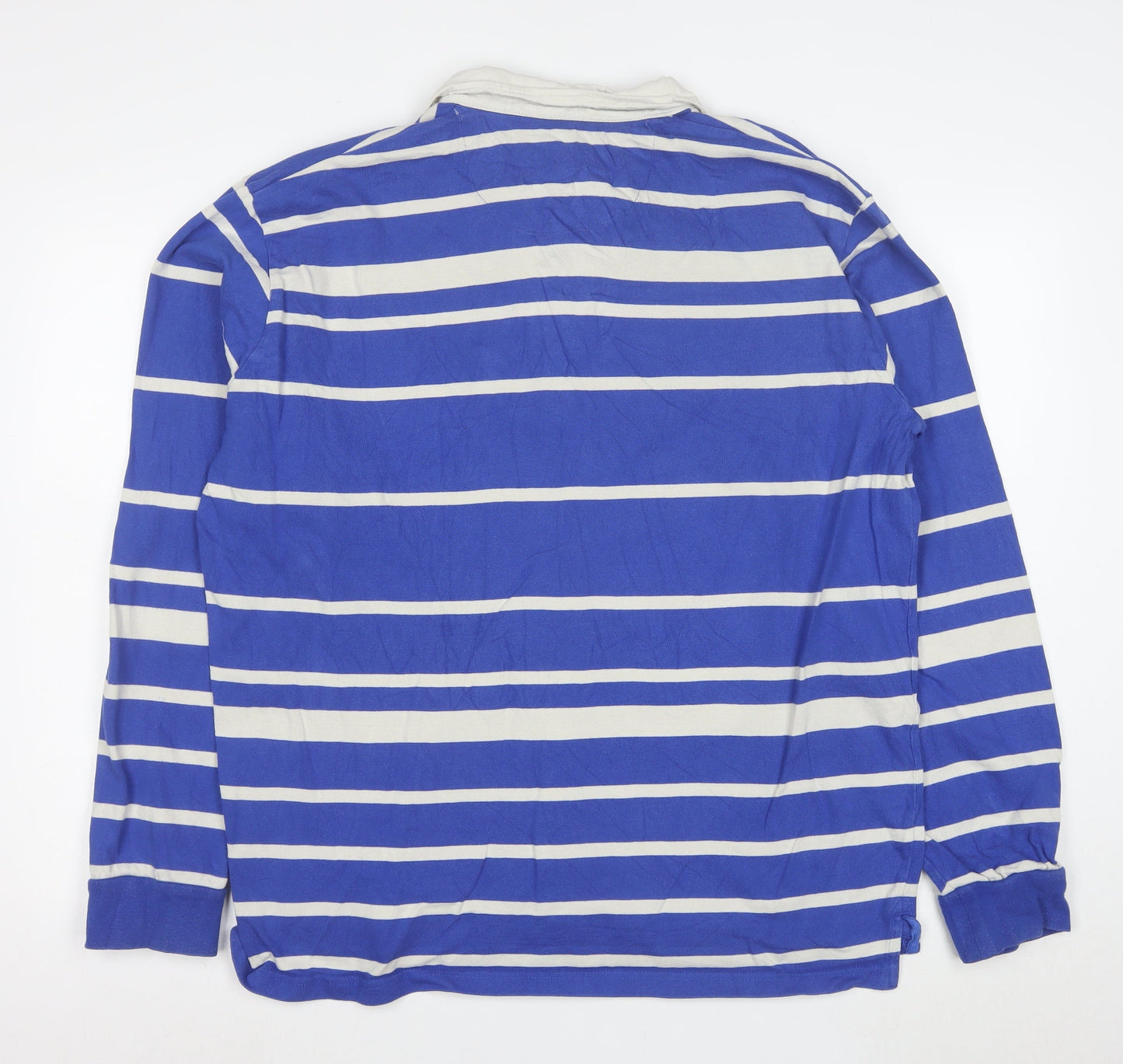 Next Men's Blue Striped Long Sleeve Cotton Polo Shirt XL