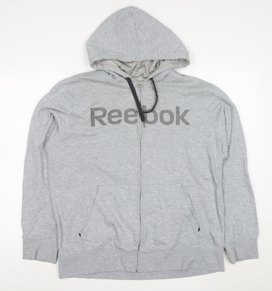 Reebok Men Grey Full Zip Hoodie Size M Regular Fit Sportswear