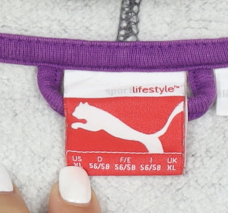 Puma Women Grey Full Zip Hoodie XL Cotton Blend Casual Sportswear