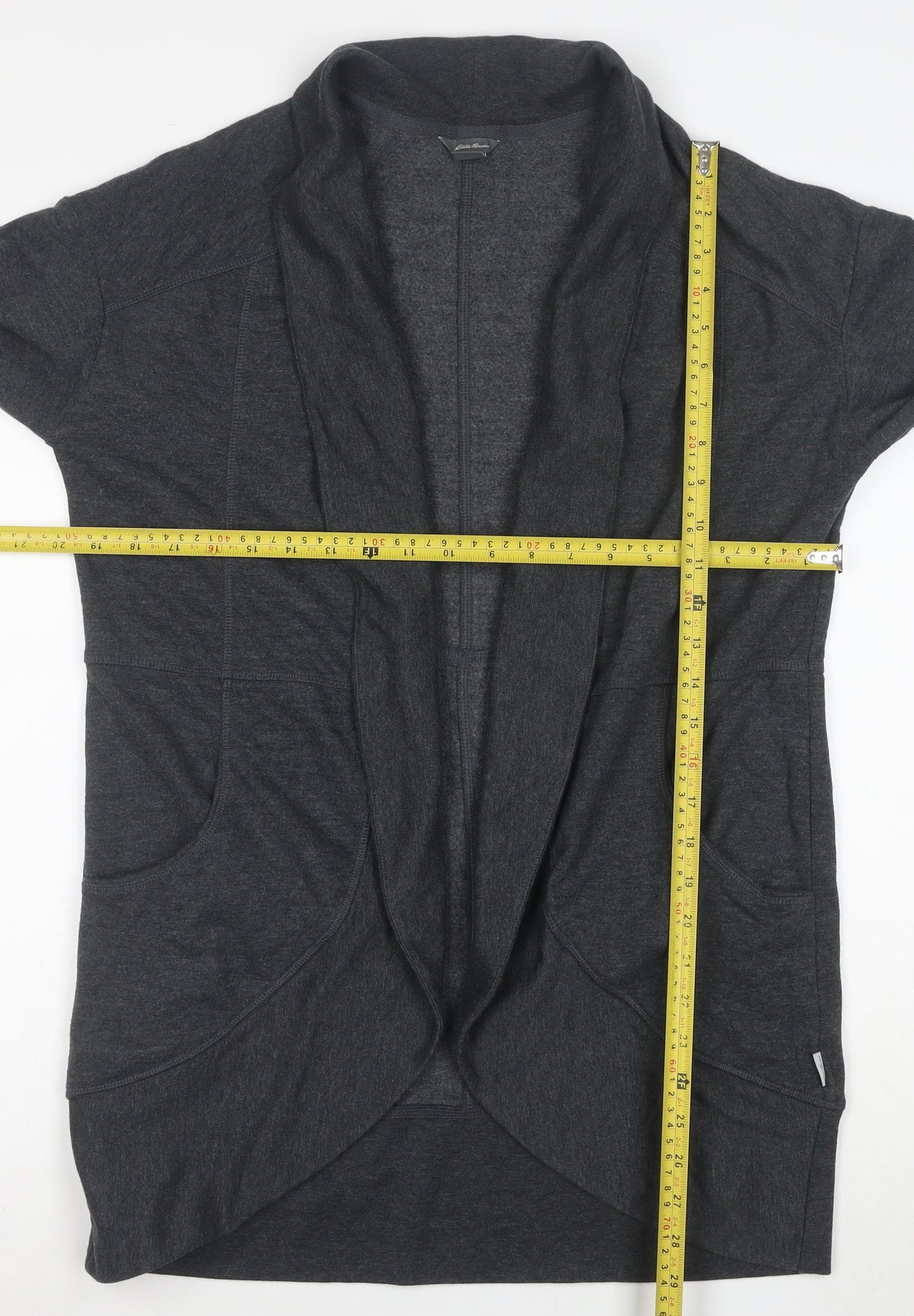 Eddie Bauer Women Grey M Open Front Long Sleeve Cotton Blend Coatigan