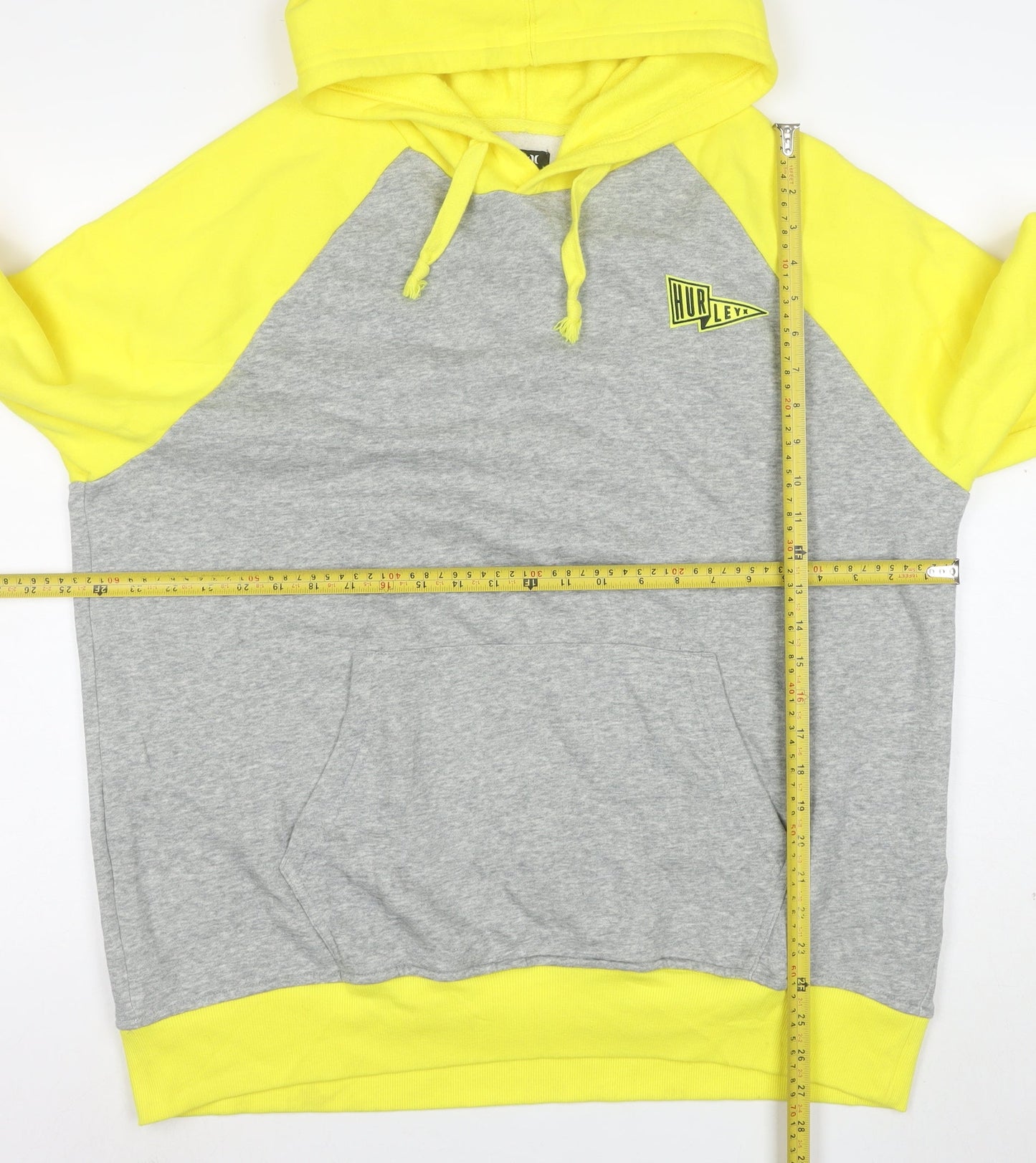Hurley Men's XL Grey & Yellow Pullover Hoodie with Logo
