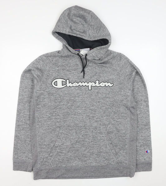 Champion Men’s Grey Pullover Hoodie L Logo Athletic Sweatshirt