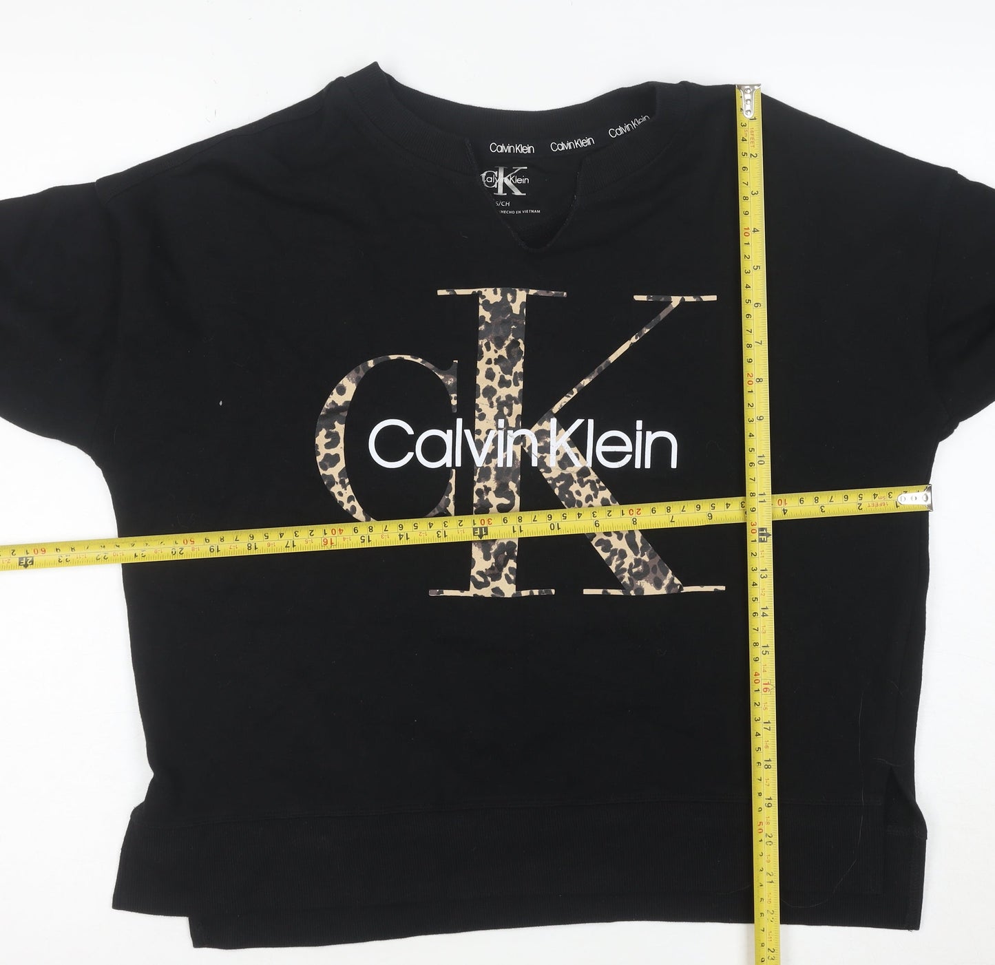 Calvin Klein Women's Black Leopard Logo Pullover Sweatshirt Size S
