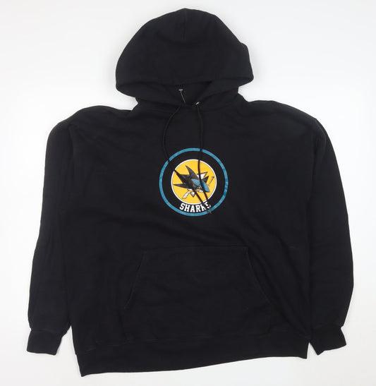 Hanes Mens Black Pullover Hoodie L Sports Graphic Sharks Vintage