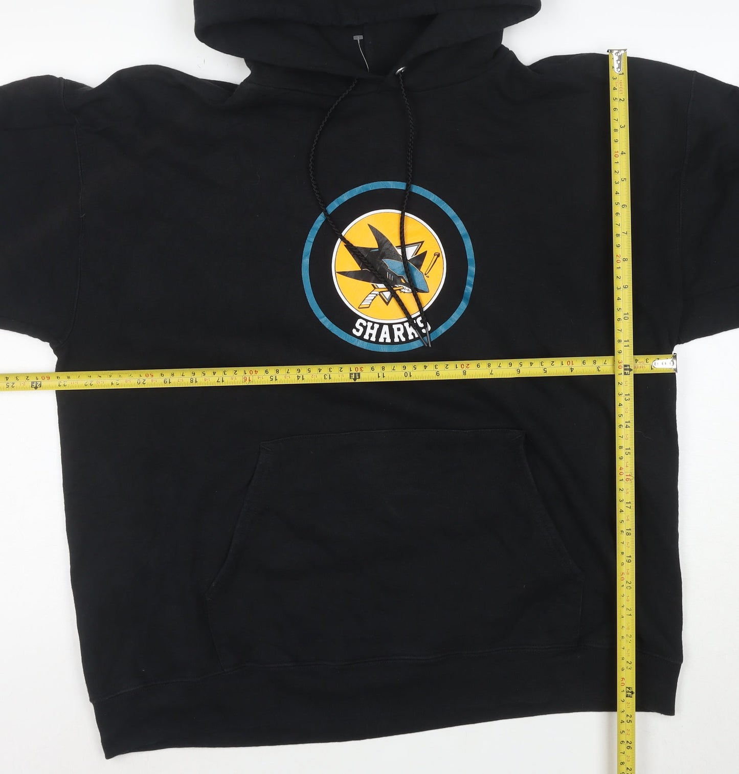 Hanes Mens Black Pullover Hoodie L Sports Graphic Sharks Vintage