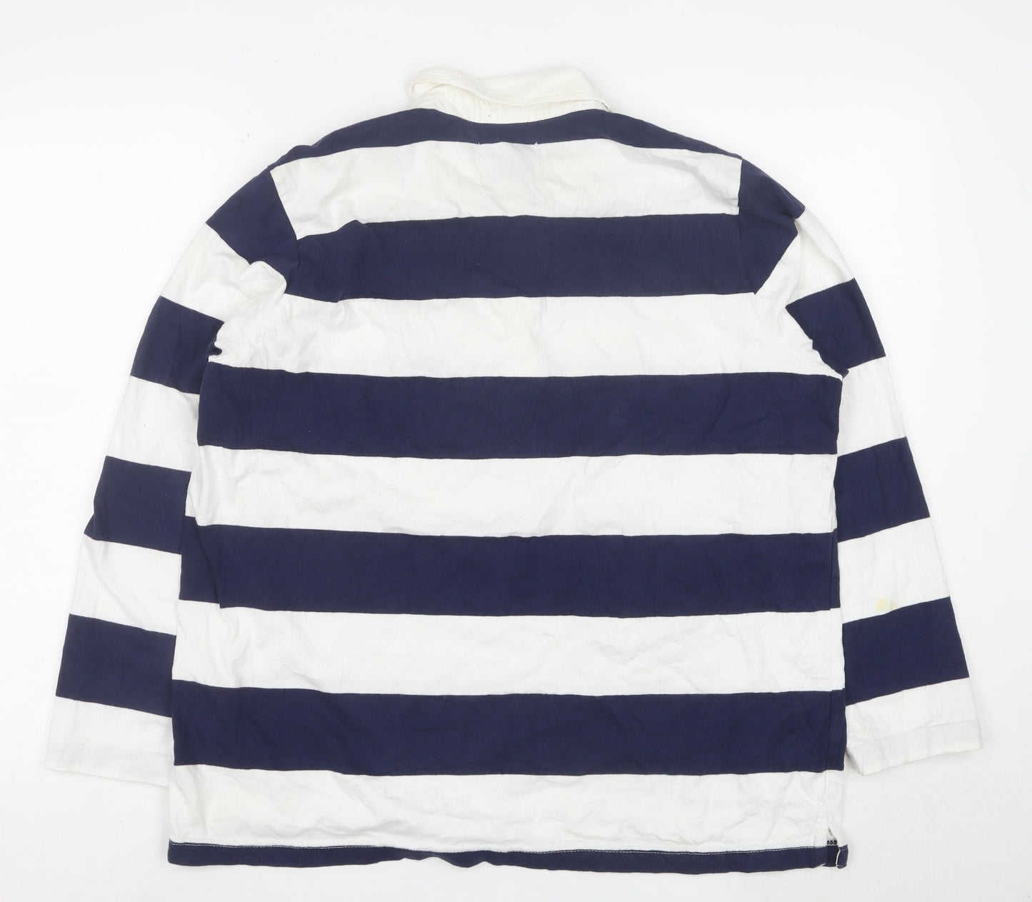 Old Navy Women's Blue White Striped Polo Shirt XL Long Sleeve Cotton