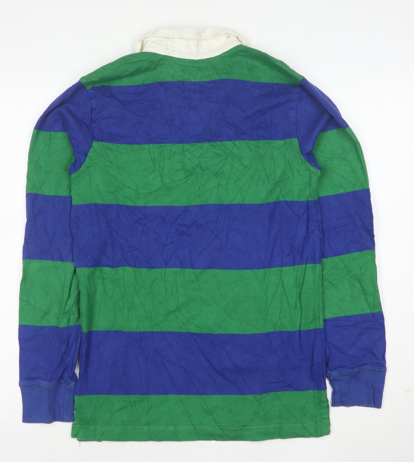 PLACE Mens Blue Green Striped Rugby Polo Shirt XL Long Sleeve Cotton