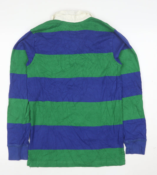 PLACE Mens Blue Green Striped Rugby Polo Shirt XL Long Sleeve Cotton