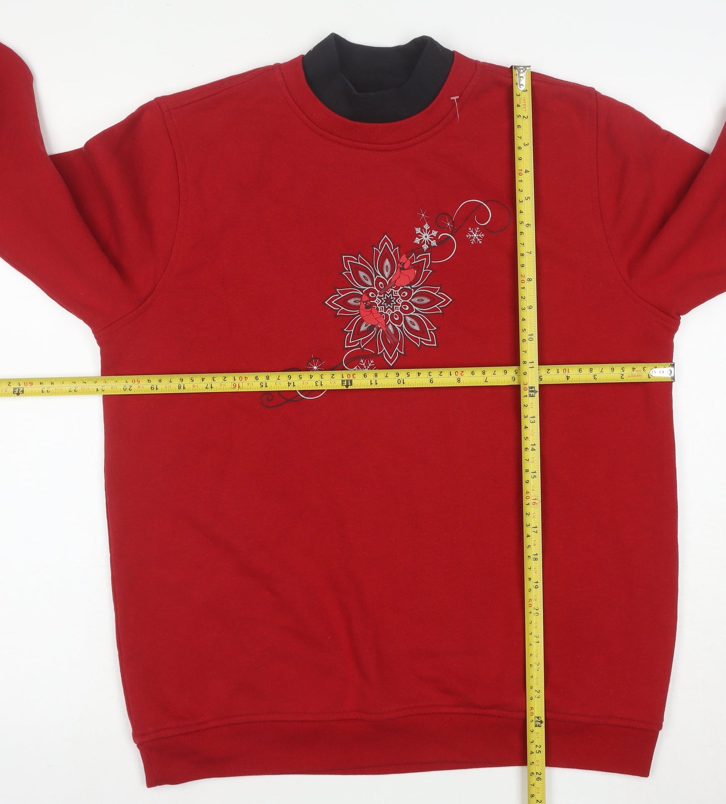 Northern Reflections Women Red Floral Embroidered Pullover Sweatshirt M