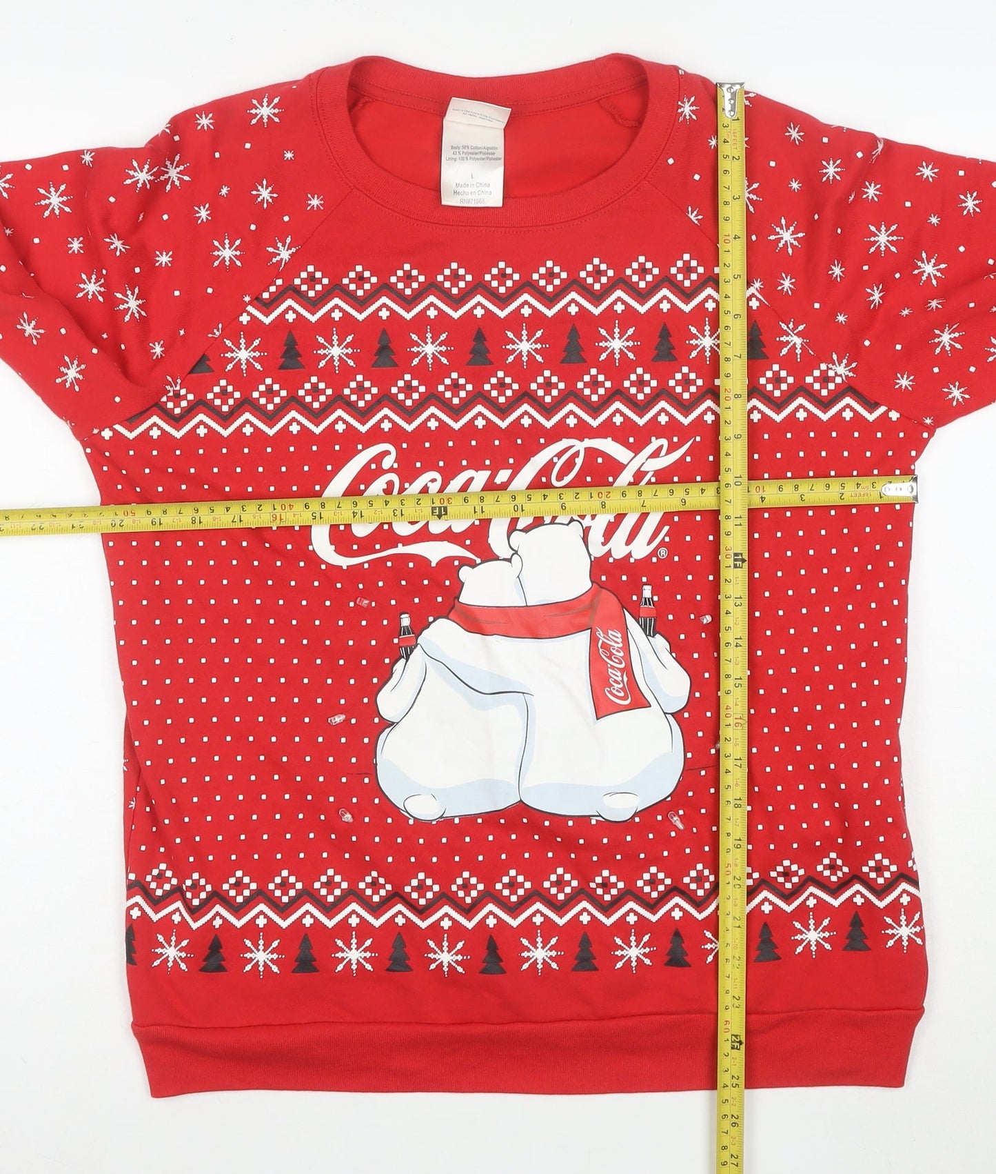 Coca-Cola Mens Red L Christmas Polar Bear Pullover Sweatshirt