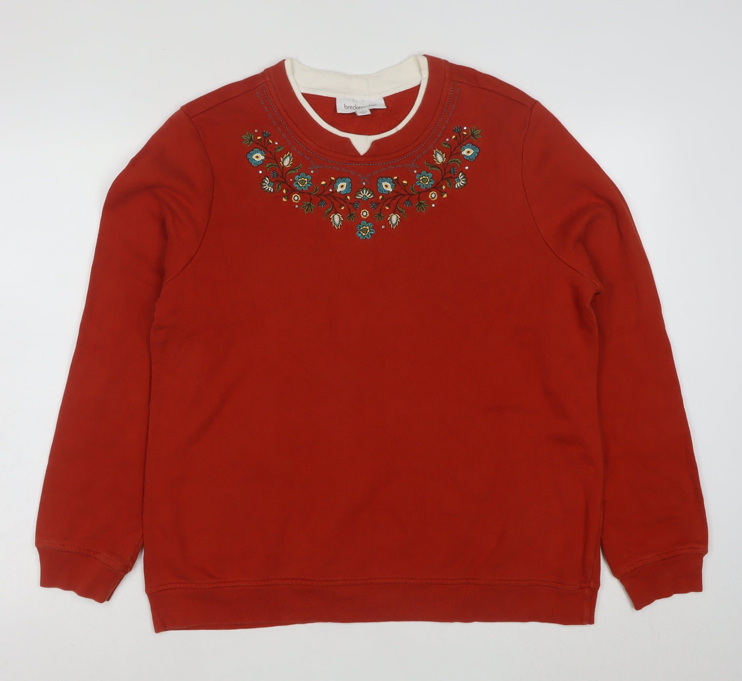 Breckenridge Women Red Embroidered Pullover Sweatshirt Size L