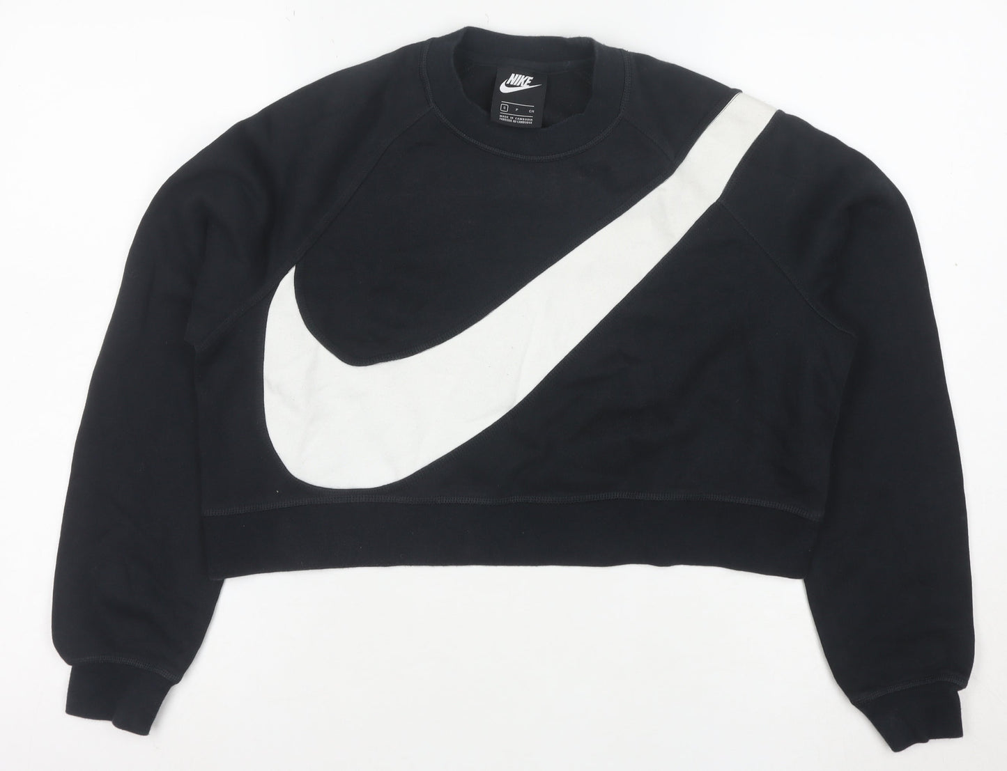Nike Womens Black Swoosh Cropped Crew Neck Sweatshirt Size S