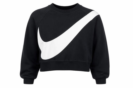 Nike Womens Black Swoosh Cropped Crew Neck Sweatshirt Size S