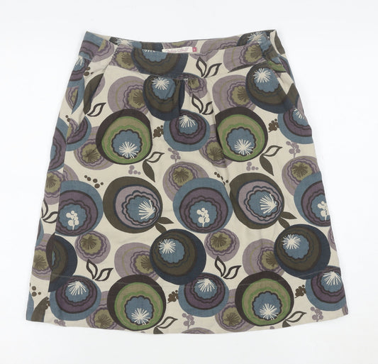 White Stuff Womens Multicoloured Floral A-Line Knee Length Cotton Skirt Size 8