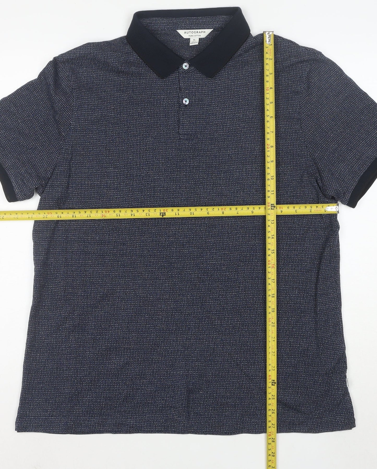 Marks and Spencer Autograph Men's Blue Geometric Polo Shirt XL