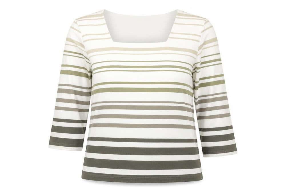 Dash Women’s Multicoloured Striped 3/4 Sleeve Cotton Stretch T-Shirt Size 12