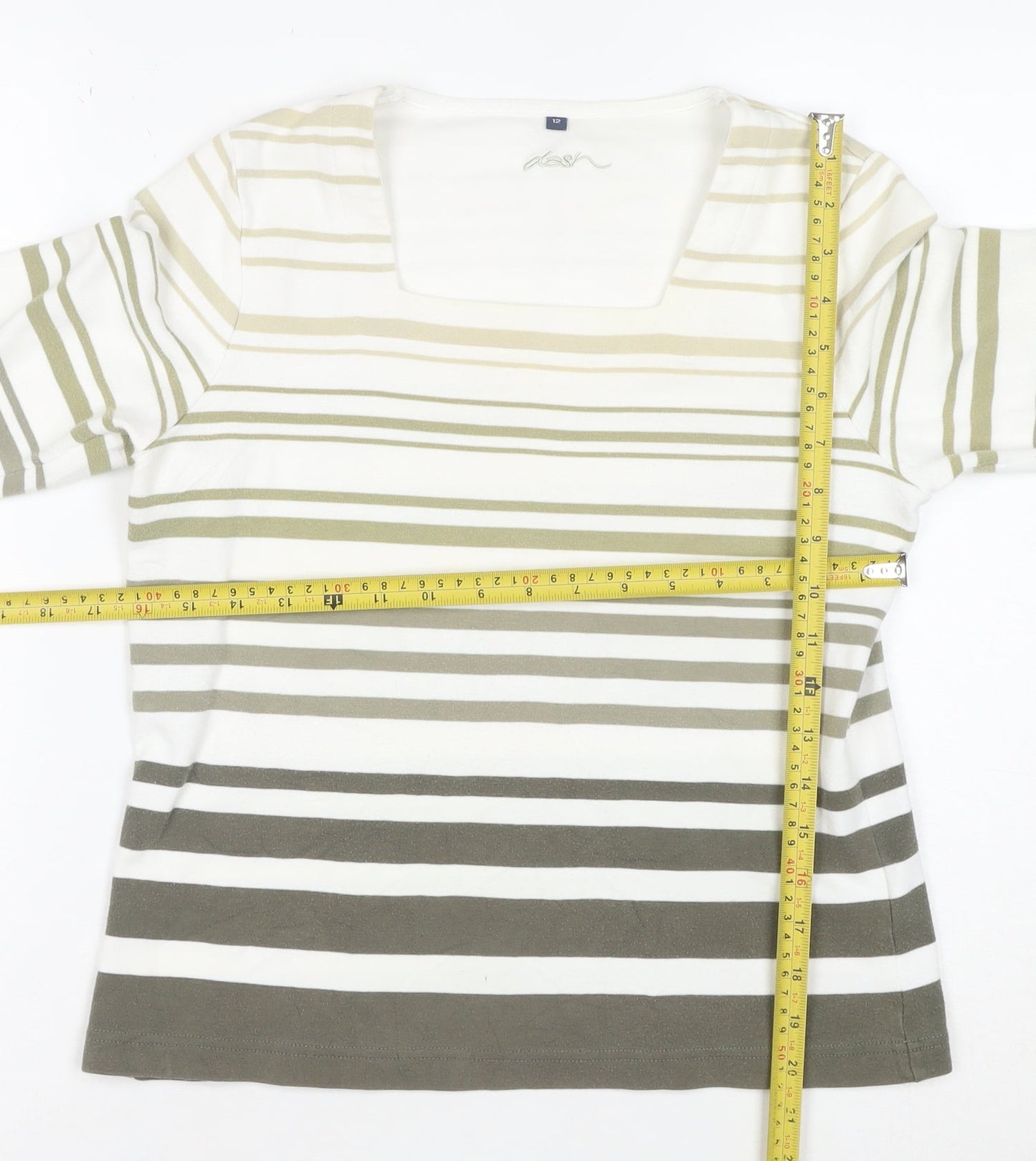 Dash Women’s Multicoloured Striped 3/4 Sleeve Cotton Stretch T-Shirt Size 12