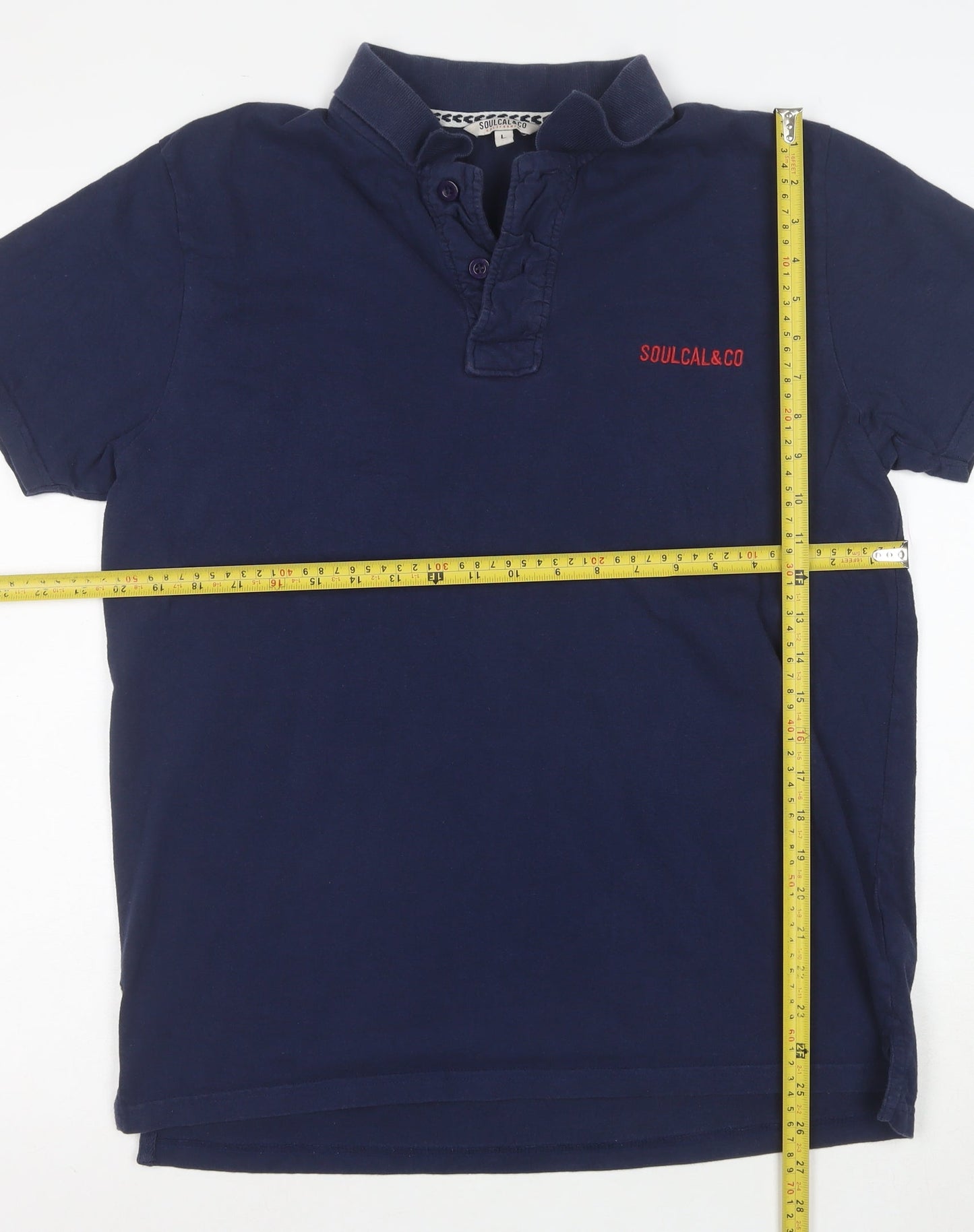 SoulCal & Co Men's Blue Cotton Short Sleeve Polo Shirt L