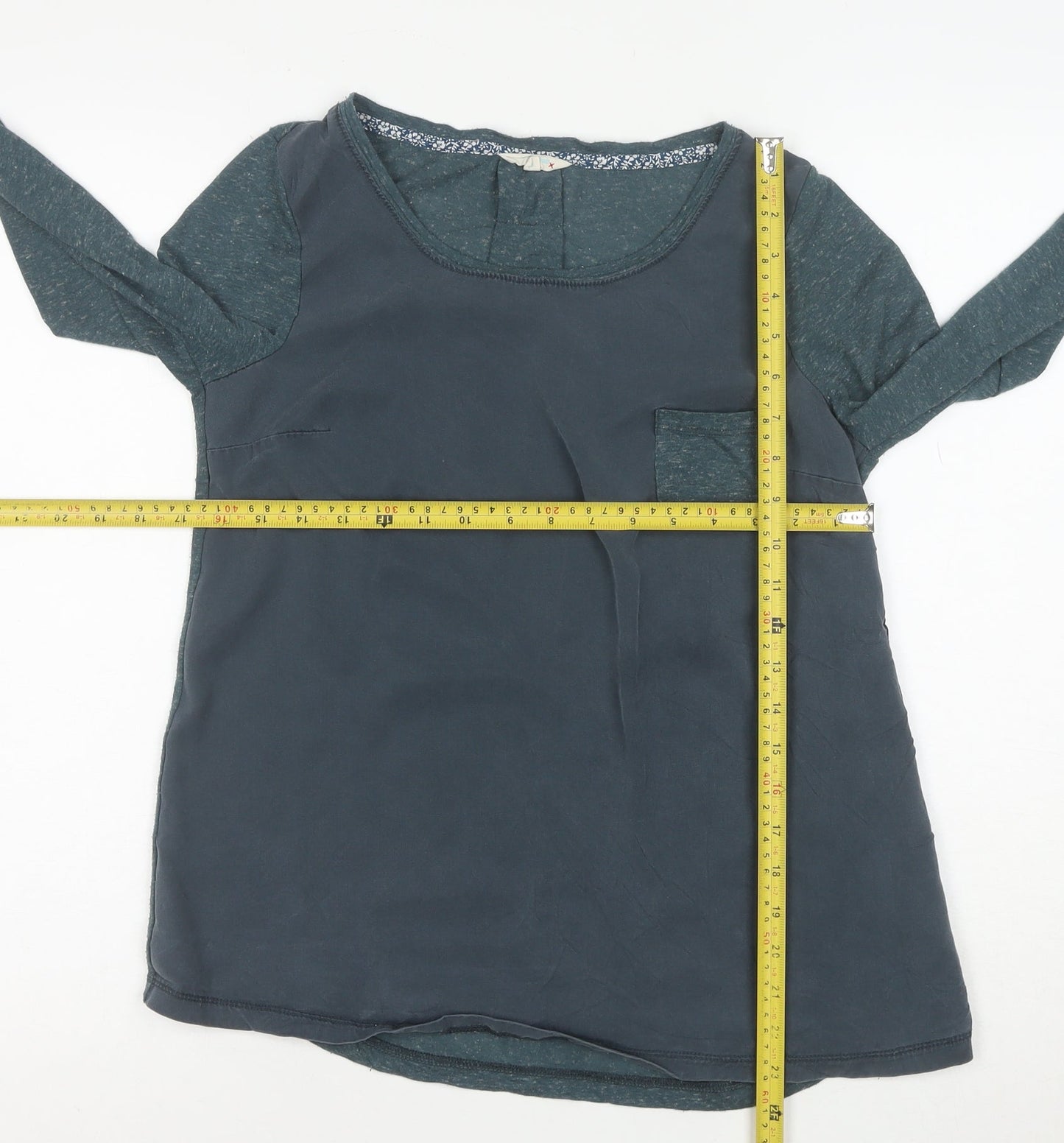 Fat Face Women's Blue Long Sleeve Blouse Size 14 Viscose Cotton Mix