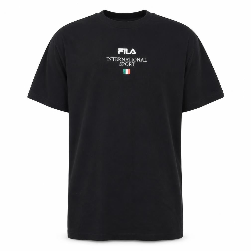 Front view of Fila Men's Black Cotton Short Sleeve Crew Neck Sports T-Shirt L