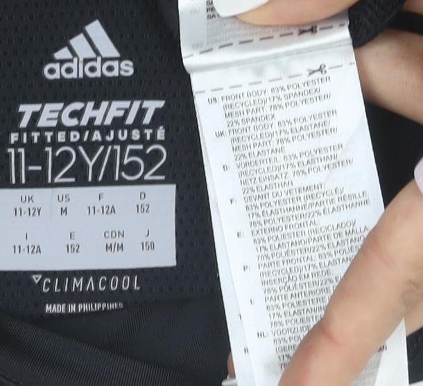 adidas Boys Black 11-12 Years Techfit Long Sleeve Training Top