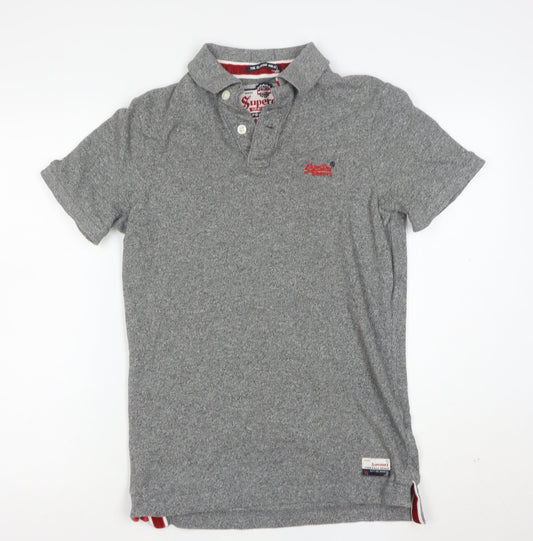 Superdry Men's Grey Cotton Short Sleeve Polo Shirt Medium