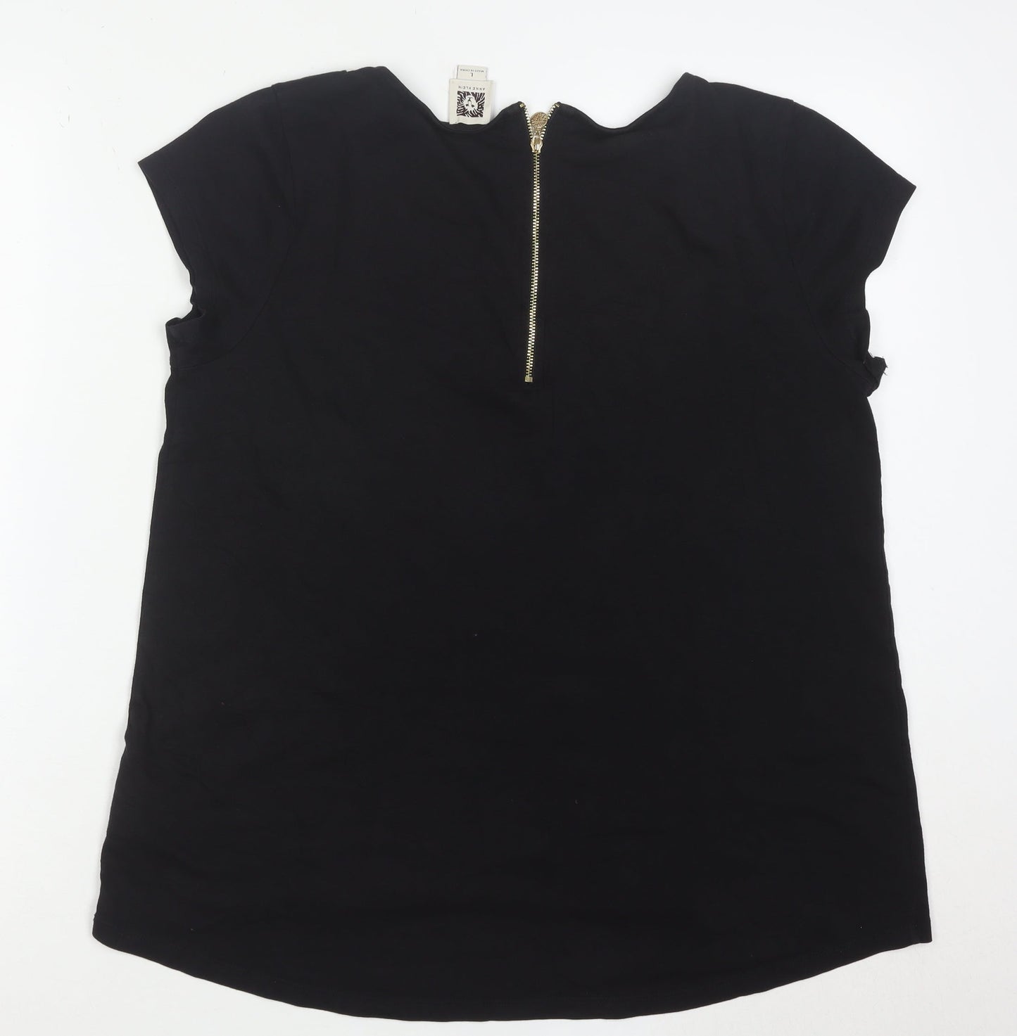Anne Klein Women’s Black Striped Zip Back Tunic Blouse Size L